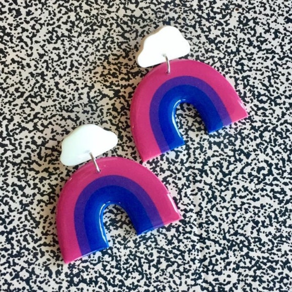 artbyjesi Jewelry - Bi pride rainbow cloud or heart dangle earrings